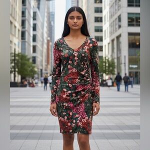 Tristan, Floral Pattern Ultra-Soft Dress, Medium, Pink, Green, Red 🌸